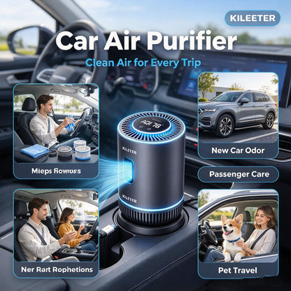 KILEETER Car Air Purifier 🌬️ HEPA Filter Car Air Cleaner, Real-Time AQI Air Quality Sensor, USB-C Powered, Cup Holder Design, Removes Smoke, Odors, Dust and Pollen for Vehicle Interior