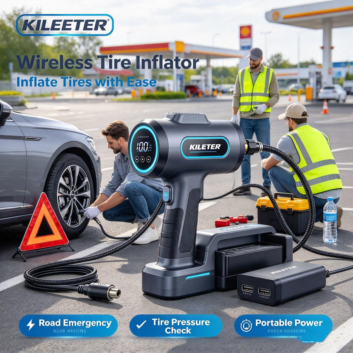 KILEETER Wireless Tire Inflator 🚗 Portable Handheld Air Compressor, Digital Pressure Gauge, USB-C Rechargeable Tire Pump for Car, Motorcycle, Bicycle & Ball