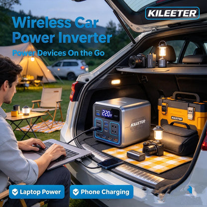 KILEETER Wireless Car Power Inverter ⚡ Portable Car Power Converter with AC Outlet, USB-C Fast Charging, Digital Display, Multiple Ports for Camping, Road Trips & Emergency Power Supply