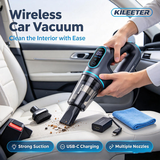 KILEETER Wireless Car Vacuum Cleaner 🚗 Handheld Portable Vacuum, Strong Suction, USB-C Rechargeable, with Multiple Nozzles for Car Interior, Home & Pet Hair Cleaning