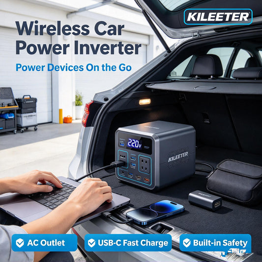 KILEETER Wireless Car Power Inverter ⚡ Portable Car Power Converter with AC Outlet, USB-C Fast Charging, Digital Display, Multiple Ports for Camping, Road Trips & Emergency Power Supply