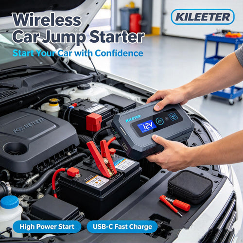 KILEETER Wireless Car Jump Starter 🔋 Portable 12V Car Battery Booster Pack, USB-C Fast Charging, Digital Display, Emergency LED Light for Gas & Diesel Vehicles