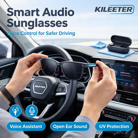KILEETER Smart Audio Sunglasses 🕶️ Open Ear Bluetooth Sunglasses with Voice Control, UV Protection Polarized Lenses, Built-in Mic for Driving, Outdoor Sports & Hands-Free Calls