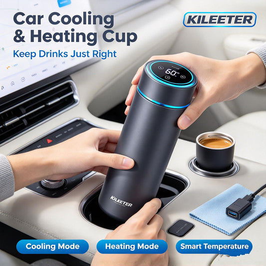 KILEETER Car Cooling & Heating Cup ☕ Smart Temperature Control Travel Mug, 12V Portable Electric Warmer Cooler Cup for Car Cup Holder, Digital Display for Coffee, Tea & Beverages