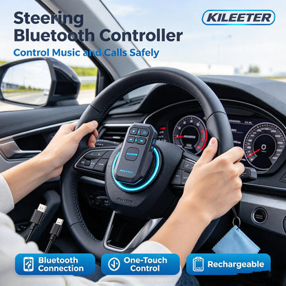 KILEETER Steering Wheel Bluetooth Controller 🎛️ Wireless Media Remote, One-Touch Control for Music & Hands-Free Calls, Rechargeable Car Steering Wheel Remote with Bluetooth Connection