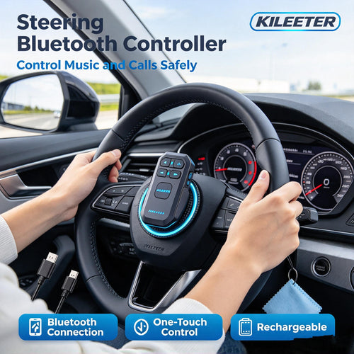 KILEETER Steering Wheel Bluetooth Controller 🎛️ Wireless Media Remote, One-Touch Control for Music & Hands-Free Calls, Rechargeable Car Steering Wheel Remote with Bluetooth Connection