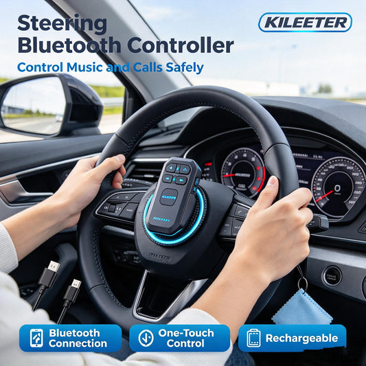 KILEETER Steering Wheel Bluetooth Controller 🎛️ Wireless Media Remote, One-Touch Control for Music & Hands-Free Calls, Rechargeable Car Steering Wheel Remote with Bluetooth Connection
